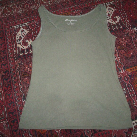 Eddie Bauer Classic Ribbed Knit Women’s Tank Top Size M Olive Green Scoop Neck - Picture 1 of 11